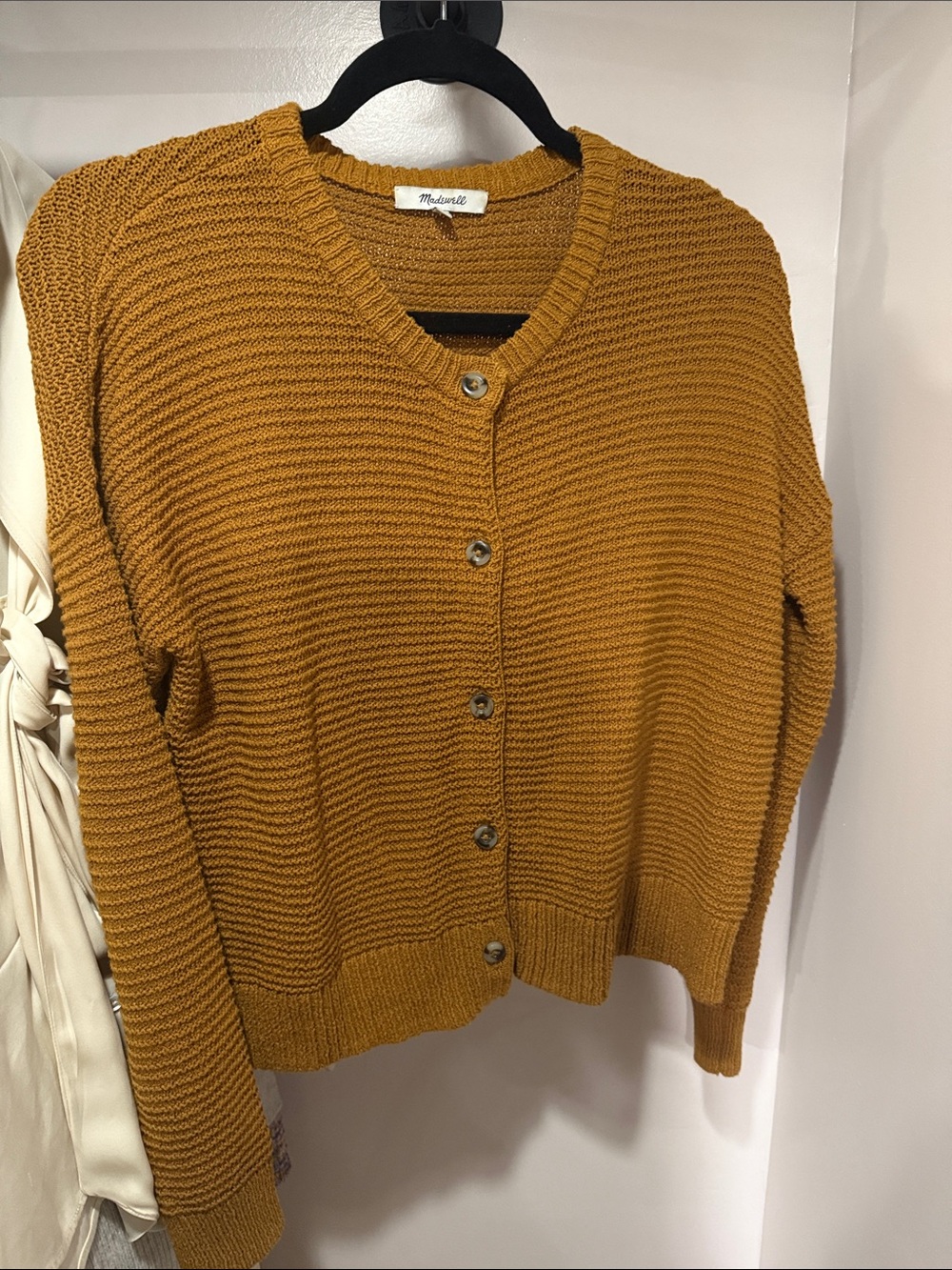 Madewell Mustard Textured Button-Front Cardigan